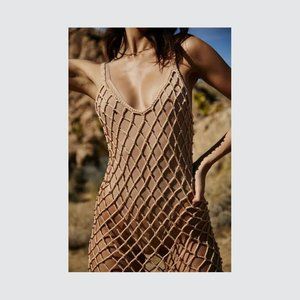[NWOT] Luna B Beaded Net Midi Dress - Tan/Gold